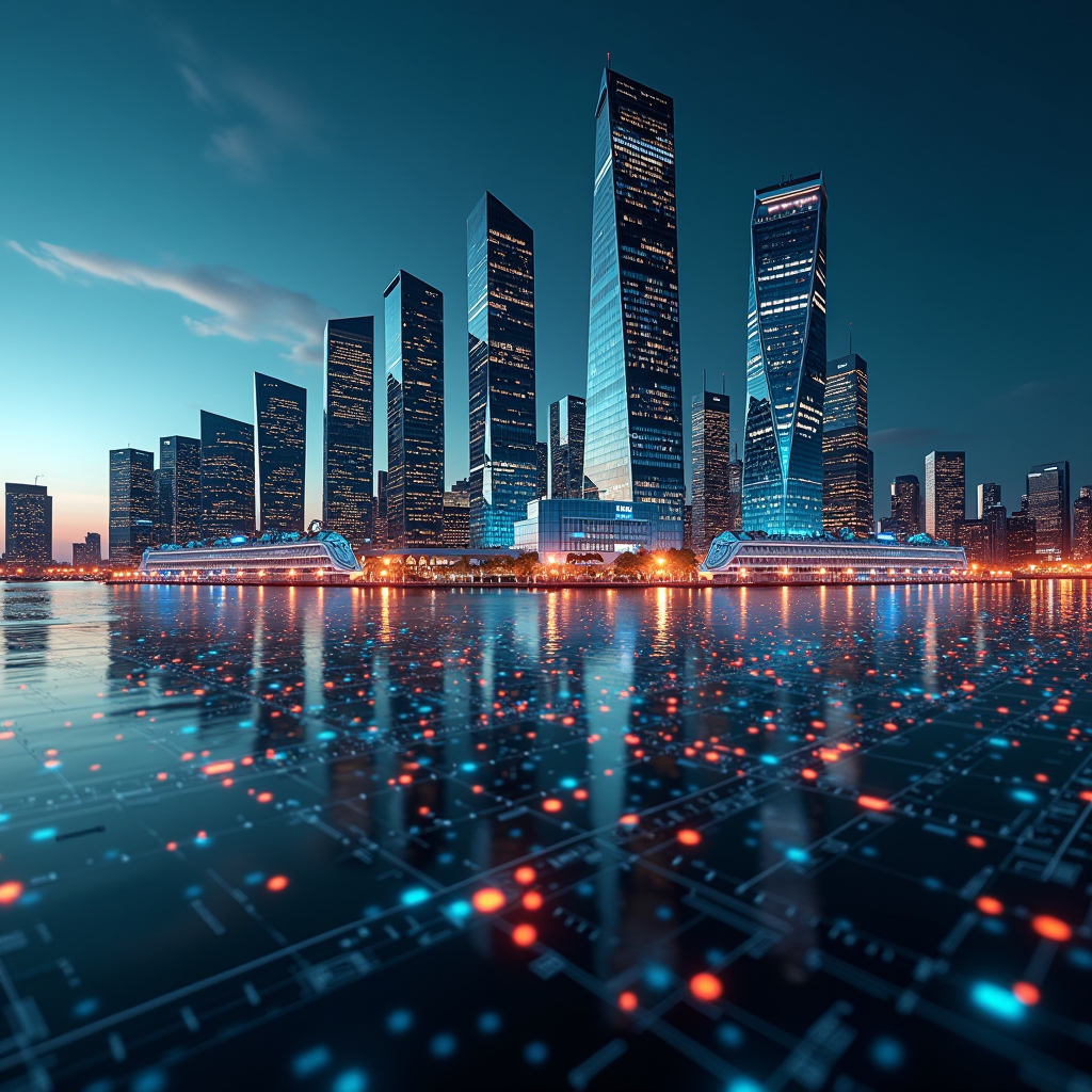 Skyline moderna di Milano con grattacieli bancari e grafici finanziari digitali sovrapposti, rappresentante il settore bancario italiano e le tendenze di mercato nazionali ed europee